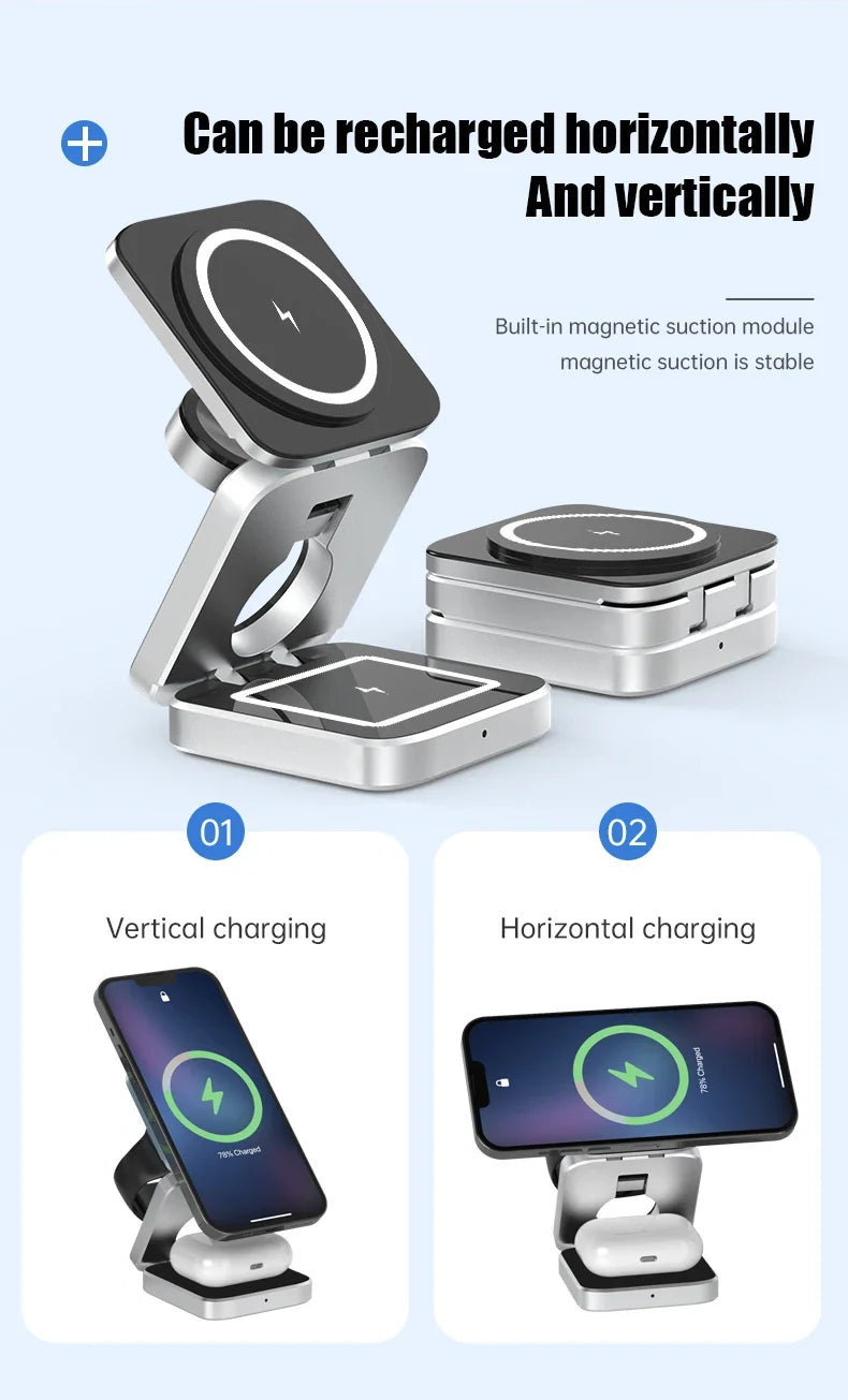 3-in-1 Foldable Magnetic Wireless Charging Stand