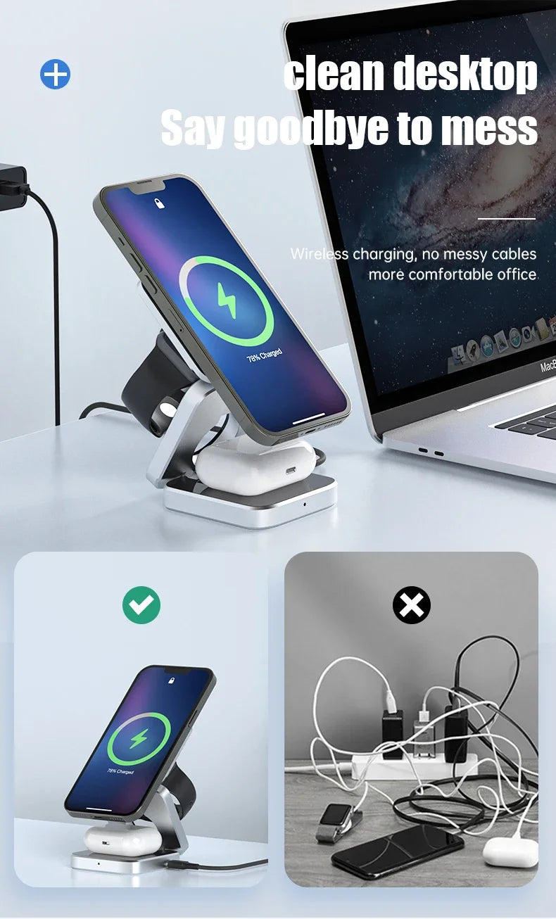 3-in-1 Foldable Magnetic Wireless Charging Stand