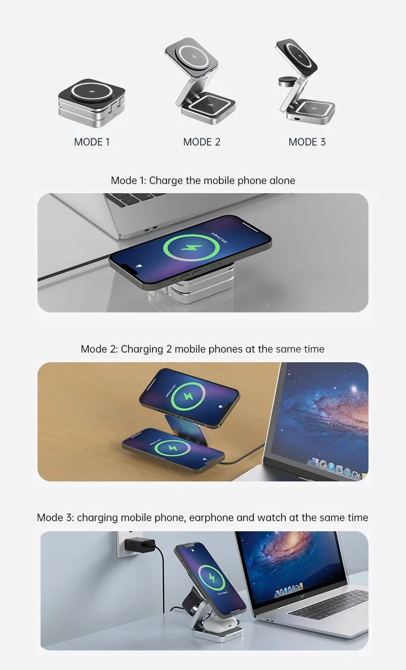 3-in-1 Foldable Magnetic Wireless Charging Stand