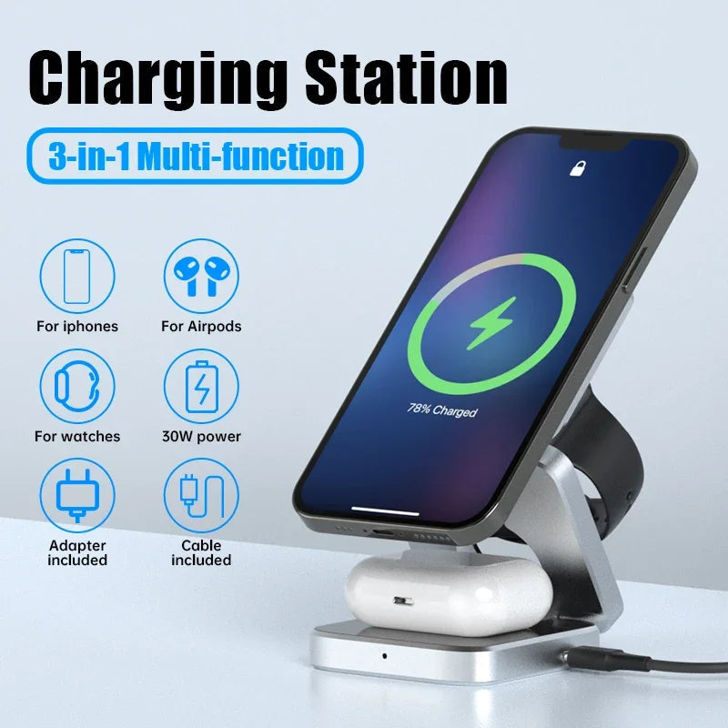3-in-1 Foldable Magnetic Wireless Charging Stand