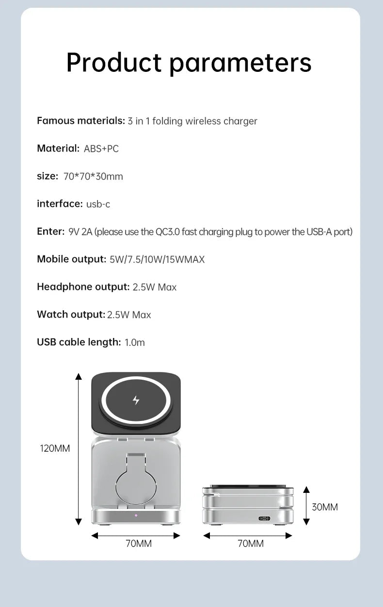 3-in-1 Foldable Magnetic Wireless Charging Stand