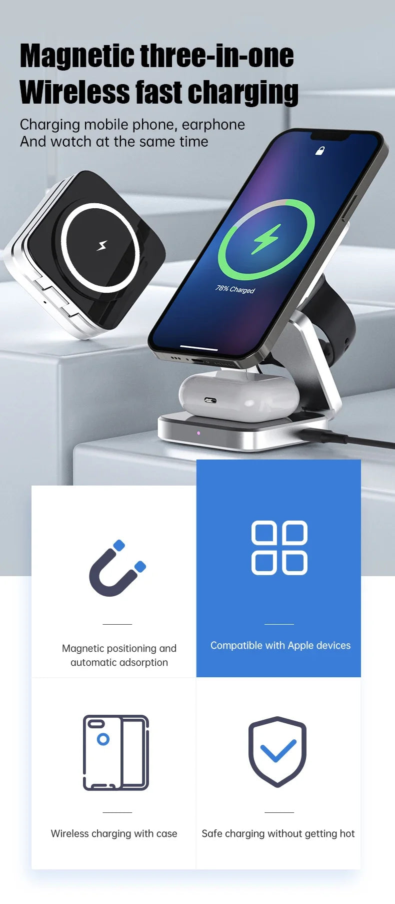 3-in-1 Foldable Magnetic Wireless Charging Stand