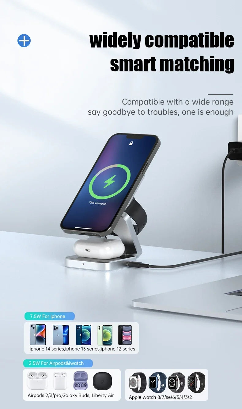 3-in-1 Foldable Magnetic Wireless Charging Stand